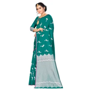 Women's Banarasi silk Saree with Blouse (Green, 5-6mtr)