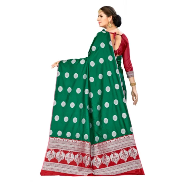 Women's Banarasi silk Saree with Blouse (Green, 5-6mtr)