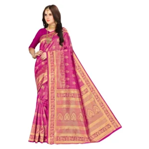 Women's Banarasi silk Saree with Blouse (Wine, 5-6mtr)