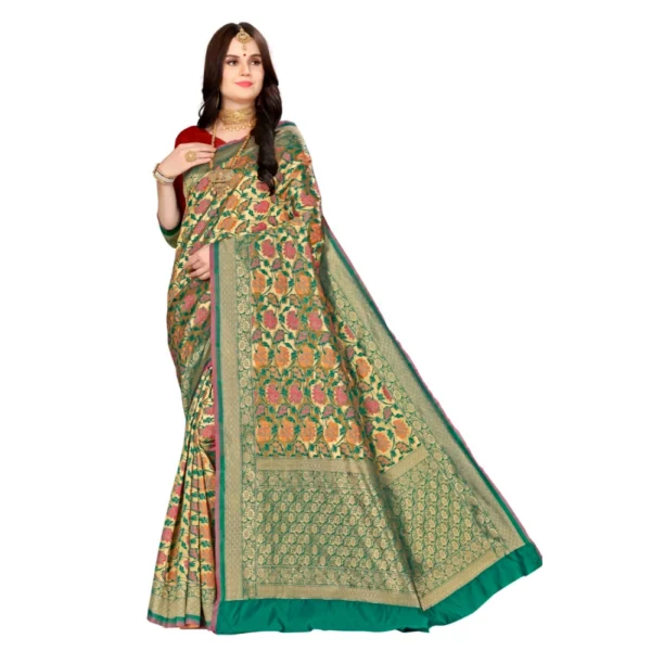 Women's Banarasi silk Saree with Blouse (Multi, 5-6mtr)