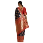 Women's Banarasi silk Saree with Blouse (Red,Navy blue, 5-6mtr)