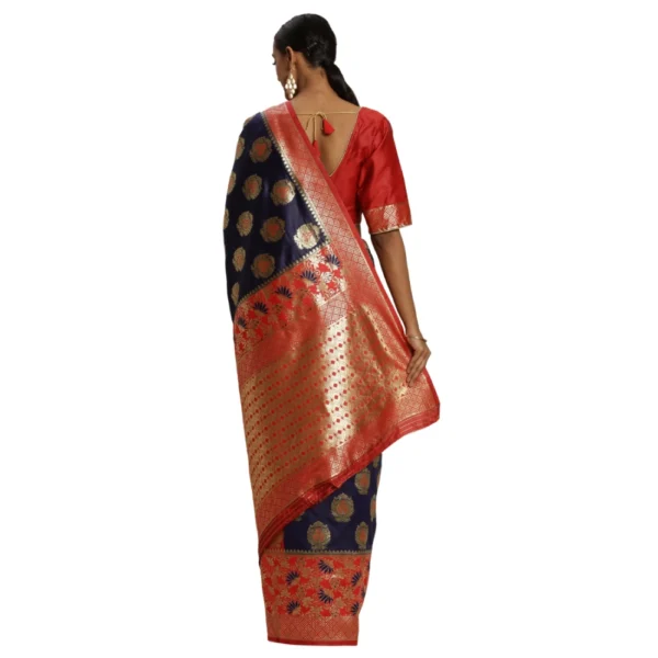 Women's Banarasi silk Saree with Blouse (Red,Navy blue, 5-6mtr)
