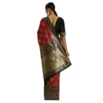 Women's Banarasi silk Saree with Blouse (Red,black, 5-6mtr)