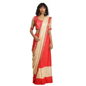 Women's Malai Saree with Blouse (Peach, 5-6mtr)