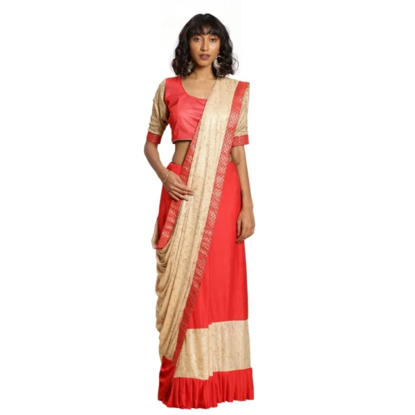 Women's Malai Saree with Blouse (Peach, 5-6mtr)