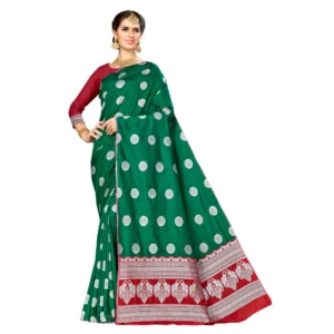 Women's Banarasi silk Saree with Blouse (Green, 5-6mtr)