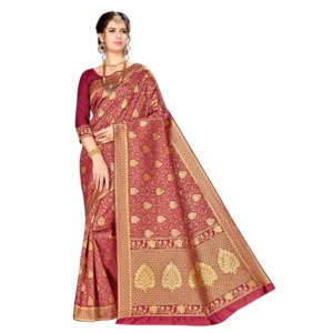 Women's Banarasi silk Saree with Blouse (Maroon, 5-6mtr)