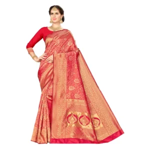 Women's Banarasi silk Saree with Blouse (Red, 5-6mtr)