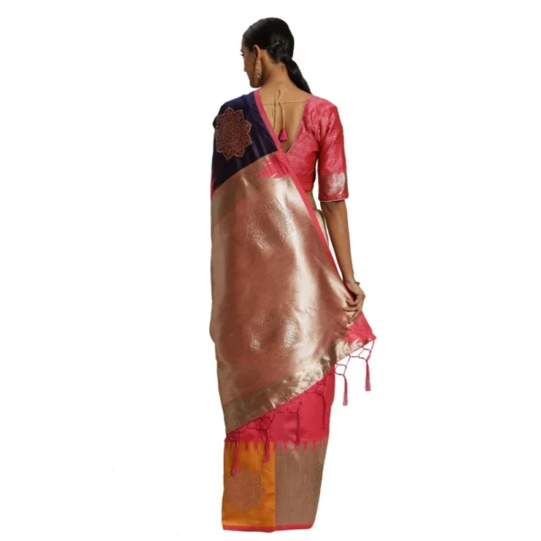 Women's Banarasi silk Saree with Blouse (Pink, 5-6mtr)