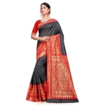 Women's Banarasi silk Saree with Blouse (Black, 5-6mtr)