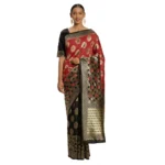 Women's Banarasi silk Saree with Blouse (Red,black, 5-6mtr)