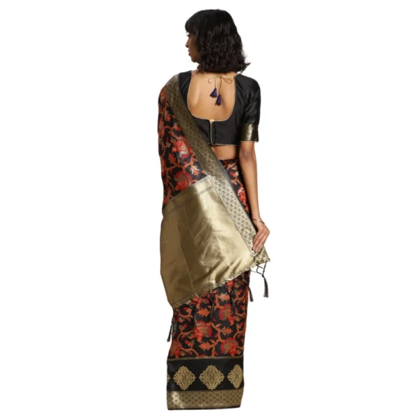 Women's Banarasi silk Saree with Blouse (Black, 5-6mtr)