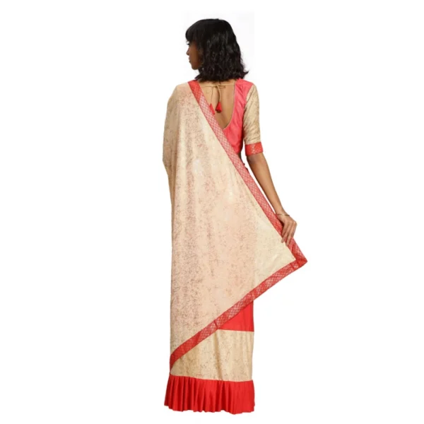 Women's Malai Saree with Blouse (Peach, 5-6mtr)