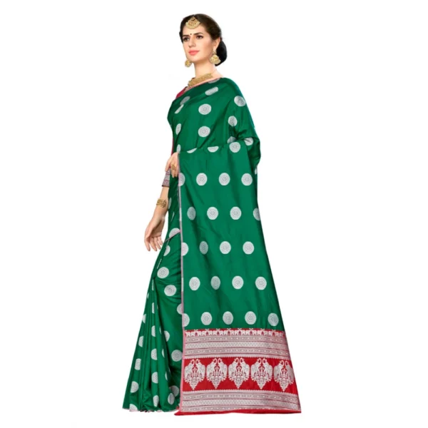 Women's Banarasi silk Saree with Blouse (Green, 5-6mtr)
