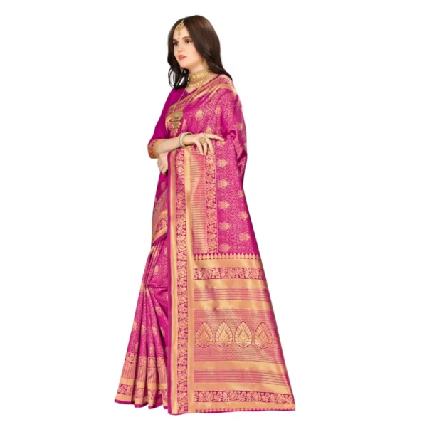 Women's Banarasi silk Saree with Blouse (Wine, 5-6mtr)