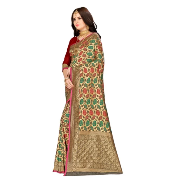 Women's Banarasi silk Saree with Blouse (Multi, 5-6mtr)
