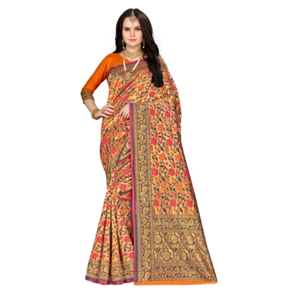 Women's Banarasi silk Saree with Blouse (Multi, 5-6mtr)