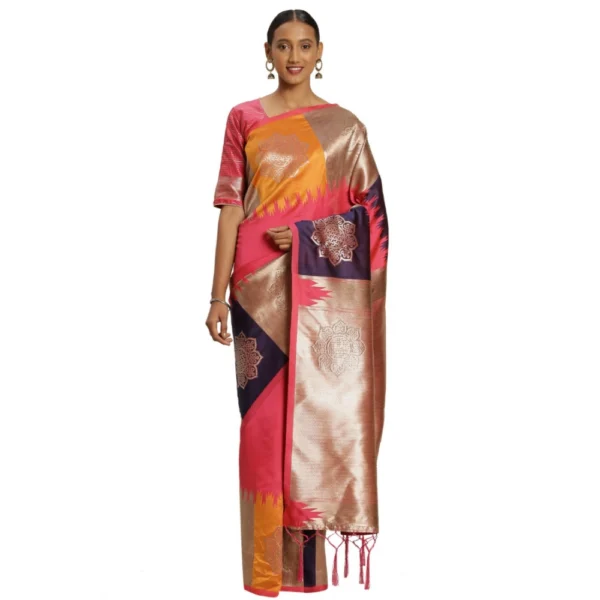 Women's Banarasi silk Saree with Blouse (Pink, 5-6mtr)