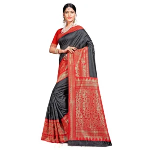 Women's Banarasi silk Saree with Blouse (Black, 5-6mtr)