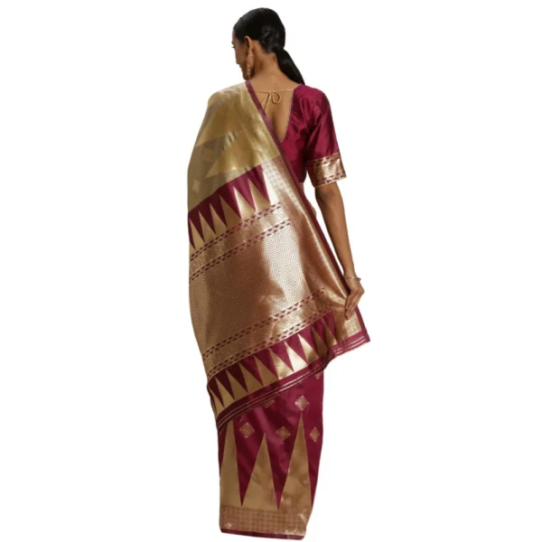 Women's Banarasi silk Saree with Blouse (Purple,beige, 5-6mtr)
