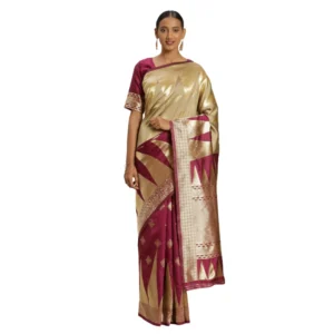 Women's Banarasi silk Saree with Blouse (Purple,beige, 5-6mtr)