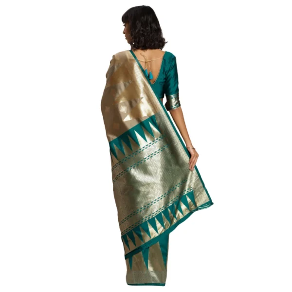 Women's Banarasi silk Saree with Blouse (Green,beige, 5-6mtr)