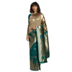 Women's Banarasi silk Saree with Blouse (Green,beige, 5-6mtr)
