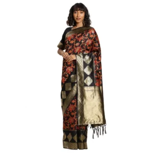 Women's Banarasi silk Saree with Blouse (Black, 5-6mtr)
