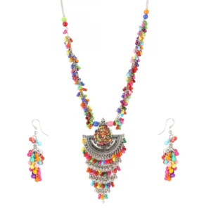 Designer Afgani German Silver Oxidized Necklace Set with Earrings