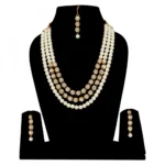 Pearl Traditional Gold Plated Kundan Necklace Set with Maang Tikka