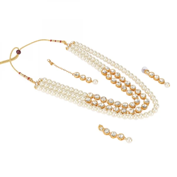 Pearl Traditional Gold Plated Kundan Necklace Set with Maang Tikka