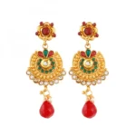 Gold Plated Copper Traditional Designer Temple Coin Necklace with Earrings