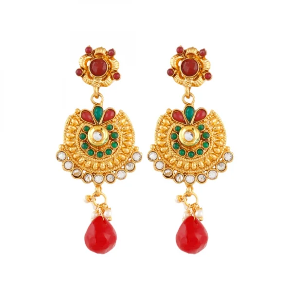 Gold Plated Copper Traditional Designer Temple Coin Necklace with Earrings