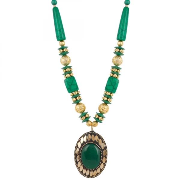 Fashion Handmade Green Beads Necklace with Earrings Set
