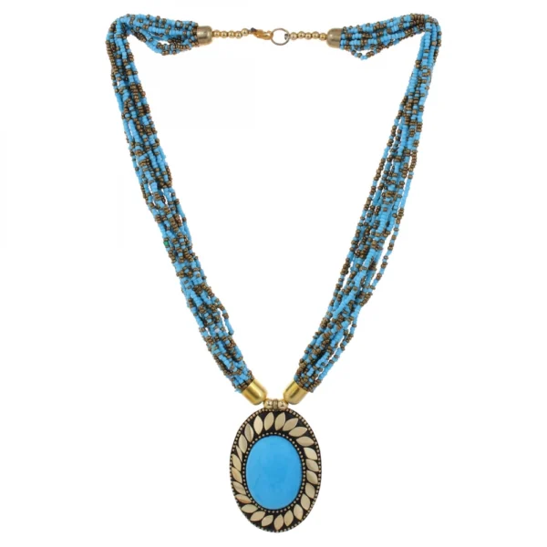 Blue Color Beads Designer Tibetan Style Necklace
