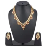 Elegant Inspired Traditional Kundan Necklace Set With Earrings