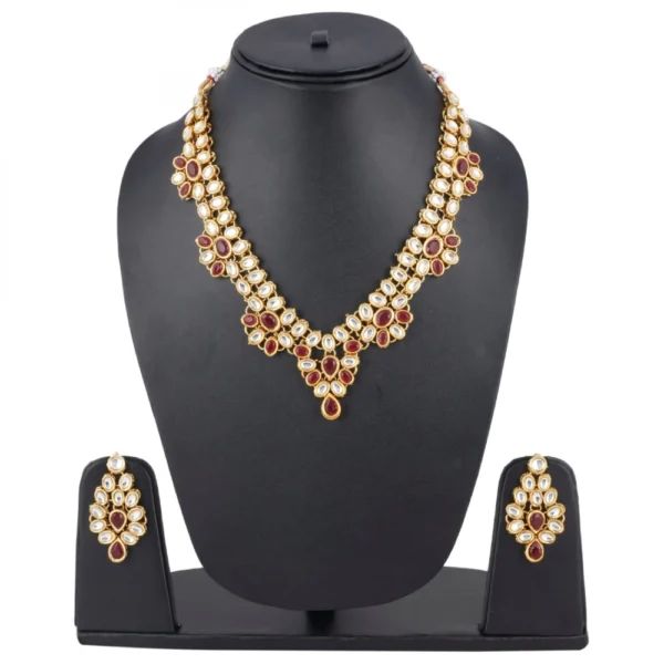 Elegant Inspired Traditional Kundan Necklace Set With Earrings