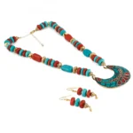 Designer Tibetan Stone Beads Necklace with Earrings