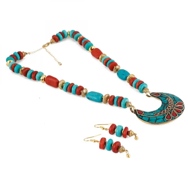 Designer Tibetan Stone Beads Necklace with Earrings