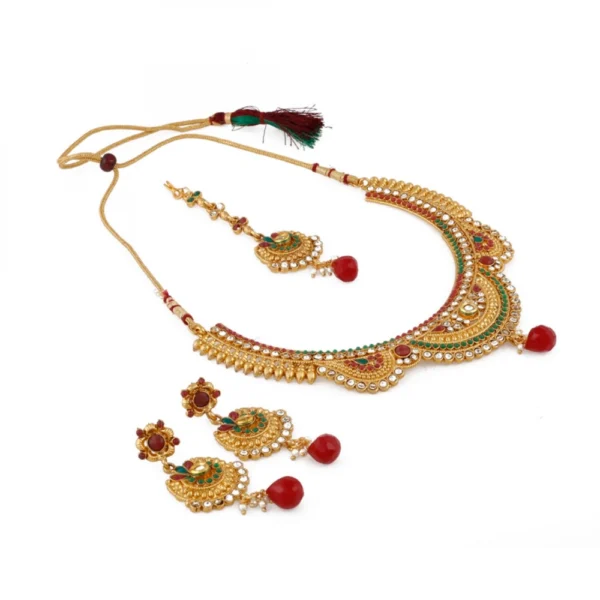 Gold Plated Copper Traditional Designer Temple Coin Necklace with Earrings