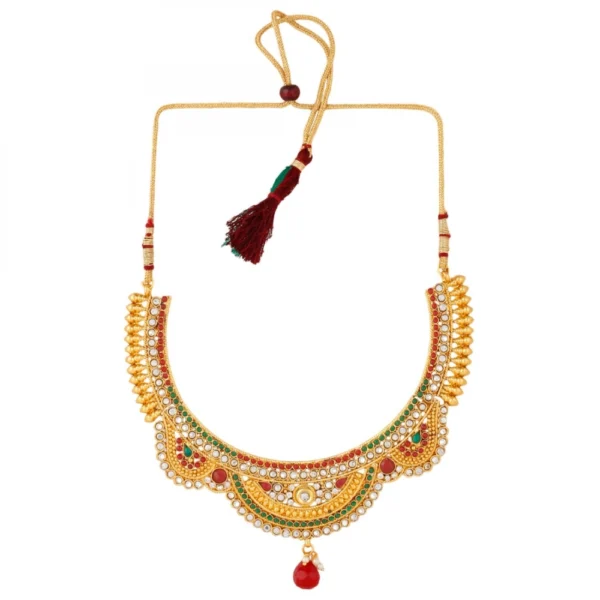 Gold Plated Copper Traditional Designer Temple Coin Necklace with Earrings