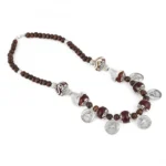 Designer Brown Beads Tibetean Silver Coin Necklace