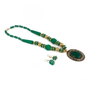 Fashion Handmade Green Beads Necklace with Earrings Set
