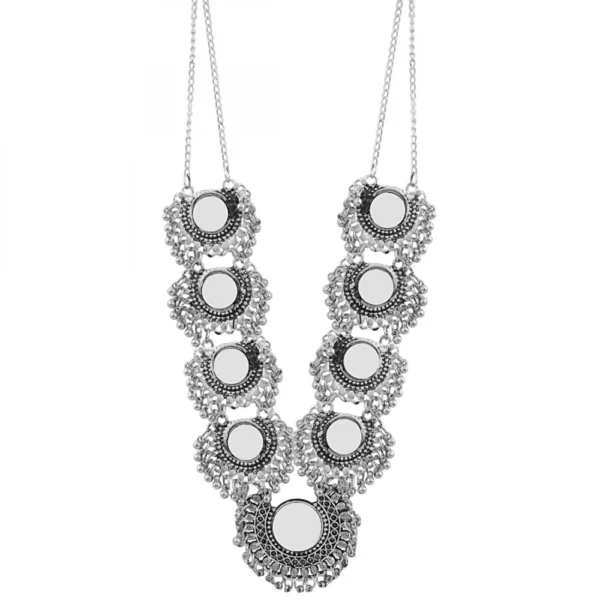 Designer Tribal Mirror Oxidized Silver Necklace