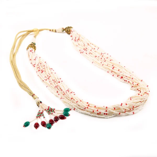 Beige and Red Tulsi Beads Necklace