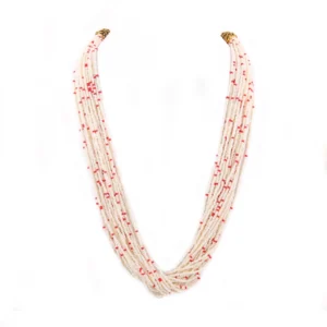 Beige and Red Tulsi Beads Necklace