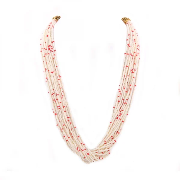 Beige and Red Tulsi Beads Necklace