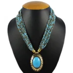 Blue Color Beads Designer Tibetan Style Necklace