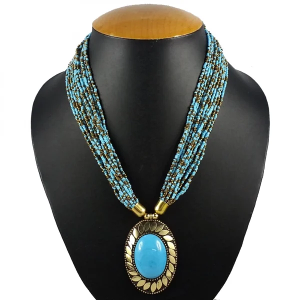 Blue Color Beads Designer Tibetan Style Necklace