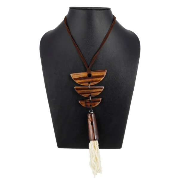 High Finished Brown Wooden Tibetan Style Beads Necklace